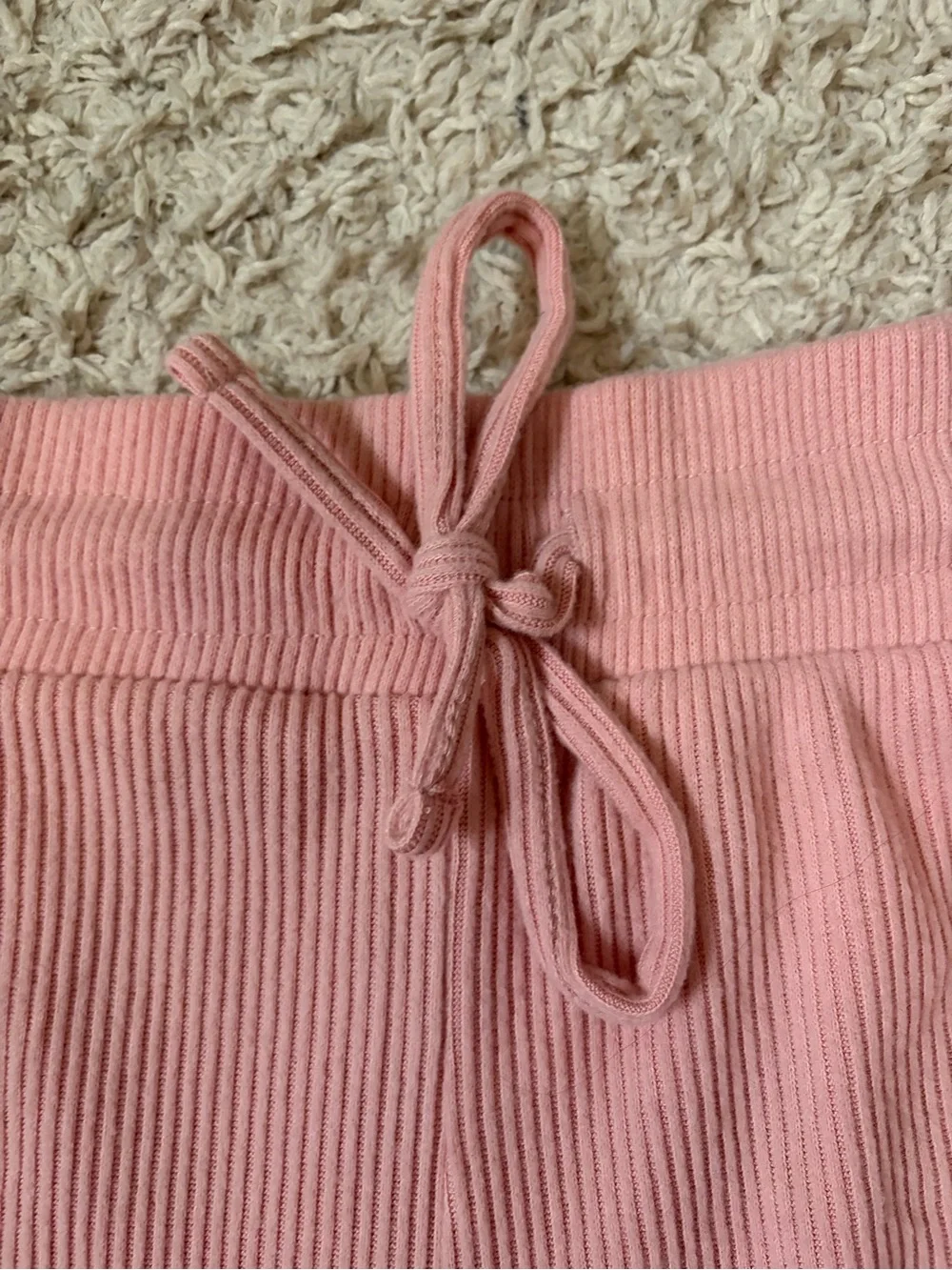 Pink Ribbed Drawstring Lounge Shorts